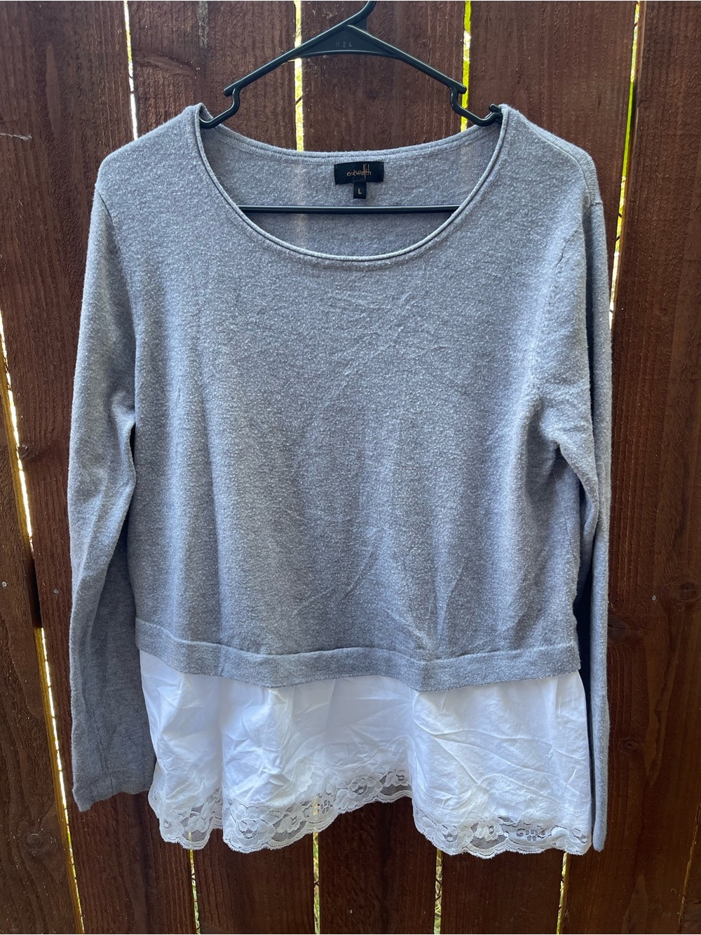On Twelfth Grey Business Casual Layered Preppy Long Sleeve w Lace Hem Sz L